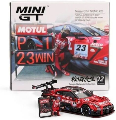 نموذج سيارة Diecast متوافق مع Mini GT 1:64 Nissan GT-R NISMO #23 "MOTUL AUTECH GT-R 2021" Super GT Series Suzuka الفائز مع شخصية ماتسودا إصدار محدود MGT00875 in Saudi Arabia