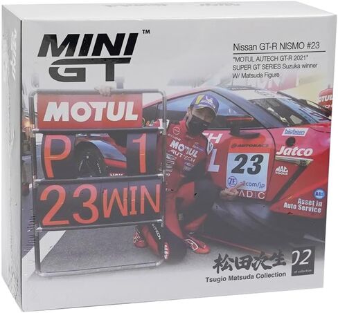 نموذج سيارة Diecast متوافق مع Mini GT 1:64 Nissan GT-R NISMO #23 "MOTUL AUTECH GT-R 2021" Super GT Series Suzuka الفائز مع شخصية ماتسودا إصدار محدود MGT00875 in Saudi Arabia