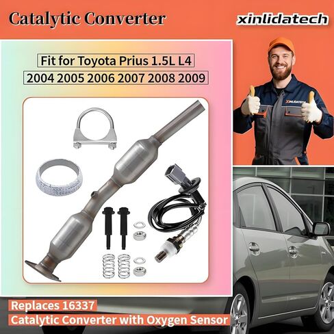 Catalytic Converter and Oxygen O2 Sensor Compatible with Toyota Prius 2004 2005 2006 2007 2008 2009 1.5L L4 Replaces 16337 (EPA Compliant) in Kuwait