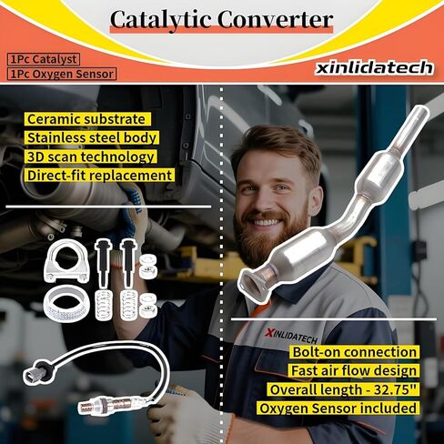Catalytic Converter and Oxygen O2 Sensor Compatible with Toyota Prius 2004 2005 2006 2007 2008 2009 1.5L L4 Replaces 16337 (EPA Compliant) in Kuwait