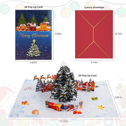 XTF2015 Christmas Greeting Cards Christmas Gift 3D Pop Up Christmas Gift Card with Musical & Christmas Home Animated Lights, Plays 3 Christmas Melody with Matching Flashing Lights in Kuwait