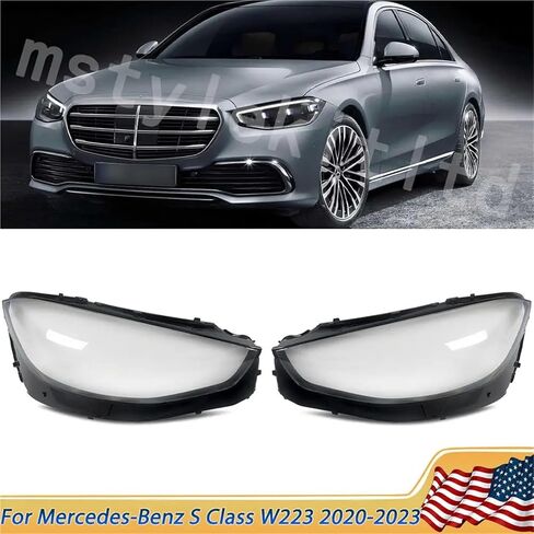 متوافق لمرسيدس بنز S فئة غطاء مصباح W223 V223 S450 S500 S560 S600L 2021-2023 كشافات عاكس الضوء عدسة المصباح الأمامي غطاء قذيفة in Saudi Arabia