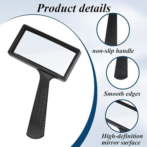 عدسة مكبرة مستطيلة للقراءة 10 مرات، نظارات مكبرة كبيرة محمولة باليد، عدسة زجاجية مقاومة للخدش لمراقبة هوايات القراءة وإصلاح استكشاف الطبيعة (منطقة عرض أفقية كبيرة) in Kuwait