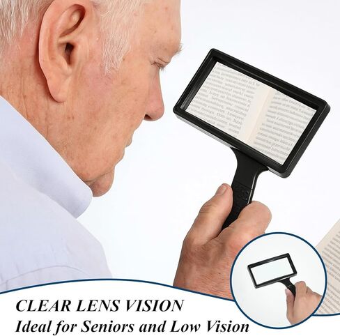 عدسة مكبرة مستطيلة للقراءة 10 مرات، نظارات مكبرة كبيرة محمولة باليد، عدسة زجاجية مقاومة للخدش لمراقبة هوايات القراءة وإصلاح استكشاف الطبيعة (منطقة عرض أفقية كبيرة) in Kuwait