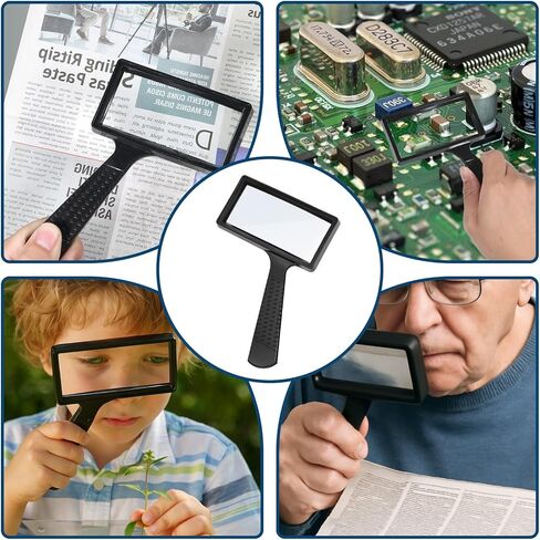 عدسة مكبرة مستطيلة للقراءة 10 مرات، نظارات مكبرة كبيرة محمولة باليد، عدسة زجاجية مقاومة للخدش لمراقبة هوايات القراءة وإصلاح استكشاف الطبيعة (منطقة عرض أفقية كبيرة) in Kuwait