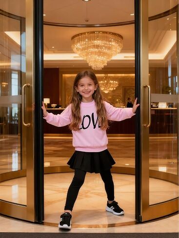 DDSOL Toddler Little Girl Clothing Set Valentine Day Outfit Pink Red Love Heart Sweatshirt Top Legging Skirt Kid Fall Clothes in Kuwait