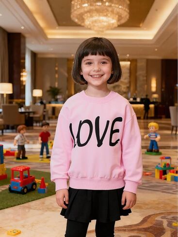 DDSOL Toddler Little Girl Clothing Set Valentine Day Outfit Pink Red Love Heart Sweatshirt Top Legging Skirt Kid Fall Clothes in Kuwait