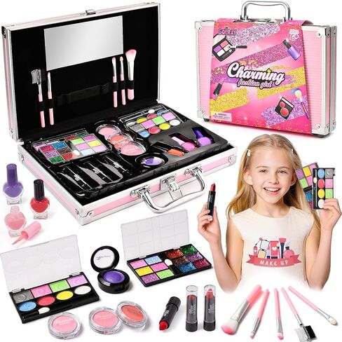 Golray Teen Makeup Kit for Girls Ages 8-12, Starter Full Make up Set With Train Case / 4 Eyeshadow Pallets/Blush/Lipstick/Brush, Kid Birthday Gift Beauty Toy for Girl 9 10 11 12 Years in Saudi Arabia