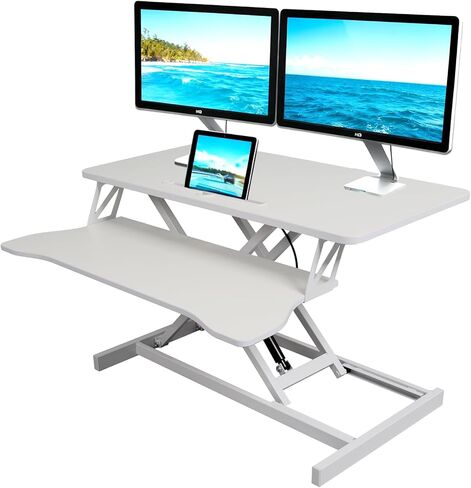 Standing Desk Converter, Height Adjustable Sit to Stand Riser, Dual Monitor and Laptop Workstation with Wide Keyboard Tray, Desk Lifter for Home Office in Saudi Arabia