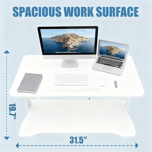 Standing Desk Converter, Height Adjustable Sit to Stand Riser, Dual Monitor and Laptop Workstation with Wide Keyboard Tray, Desk Lifter for Home Office in Saudi Arabia