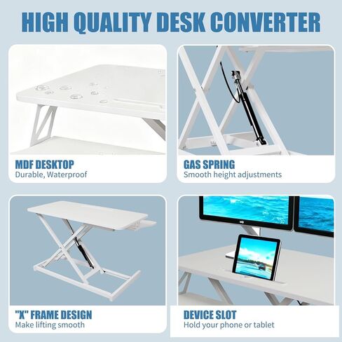 Standing Desk Converter, Height Adjustable Sit to Stand Riser, Dual Monitor and Laptop Workstation with Wide Keyboard Tray, Desk Lifter for Home Office in Saudi Arabia