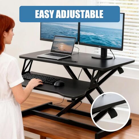 Standing Desk Converter, Height Adjustable Sit to Stand Riser, Dual Monitor and Laptop Workstation with Wide Keyboard Tray, Desk Lifter for Home Office in Saudi Arabia