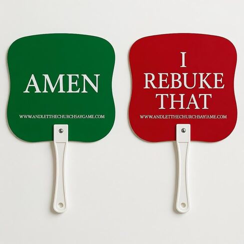 Upgrade 1 Game + 2 Fans- Amen & I Rebuke That Fan + Faith Conversation Game Combo - Double-Sided Church Fan - Christian Card Game for Groups - Bible Study, Family Night & Ministry Gatherings in Saudi Arabia
