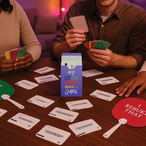Upgrade 1 Game + 2 Fans- Amen & I Rebuke That Fan + Faith Conversation Game Combo - Double-Sided Church Fan - Christian Card Game for Groups - Bible Study, Family Night & Ministry Gatherings in Saudi Arabia