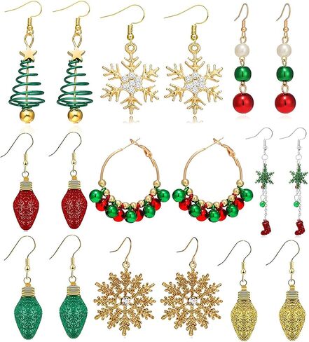 Christmas Earrings for Women Christmas Tree JingleBall Snowflake Bow Flower Dangle Earrings Holiday Earrings for Girls in Saudi Arabia