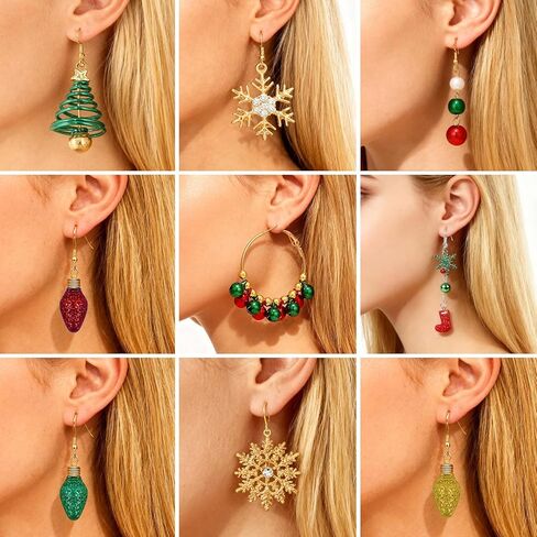 Christmas Earrings for Women Christmas Tree JingleBall Snowflake Bow Flower Dangle Earrings Holiday Earrings for Girls in Saudi Arabia