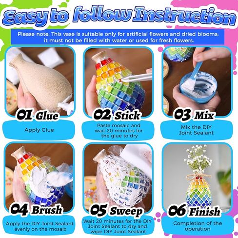 Joyclub DIY فسيفساء زهرية عدة مجموعات الفسيفساء للبالغين الإبداع الفنون اليدوية والحرف مجموعات بلاط الفسيفساء صنع المشاريع لوازم عيد الميلاد هدايا عيد ميلاد ديكور غرفة المنزل in Kuwait