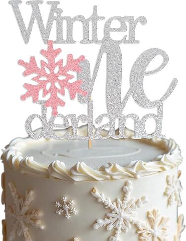 Winter Onederland Cake Topper - Snowflake Glitter Cake Topper First Birthday, Winter Onederland 1st Birthday Decorations for Cake Smash, Photo Props (Pink) in Saudi Arabia