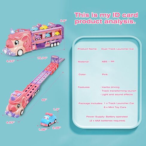 ألعاب سيارات للفتيات الصغيرات بعمر 3 4 5 6 7 سنوات، ألعاب شاحنة ومضمار سباق قابل للطي مع ضوء وصوت، هدية عيد ميلاد للأطفال البنات من سن 3 سنوات فما فوق in Kuwait