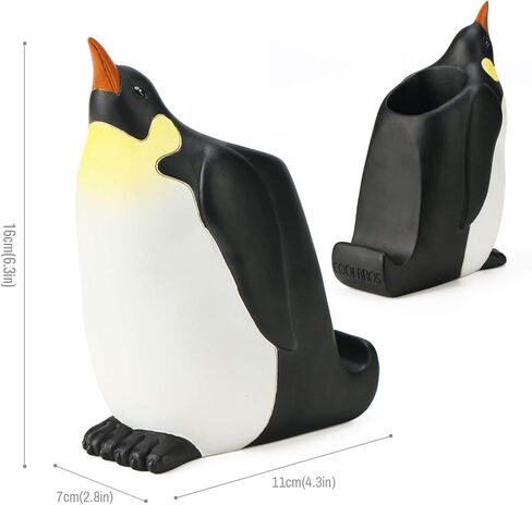 Penguin Pen Pencil Holder with Phone Stand, Resin Penguin Shaped Pen Container Cell Phone Stand Carving Brush Scissor Holder Desk Organizer Decoration for Office Desk Home Decorative in Saudi Arabia