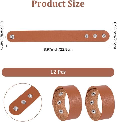 12PCS 8.98 x 0.98 Inch PU Leather Bracelet Blanks Adjustable Plain Wristband Bulk Snap Cuff Bracelets Wrist Cuffs DIY Craft Wristbands for Men Women Stamping Engraving Jewelry Making(Black) in Saudi Arabia