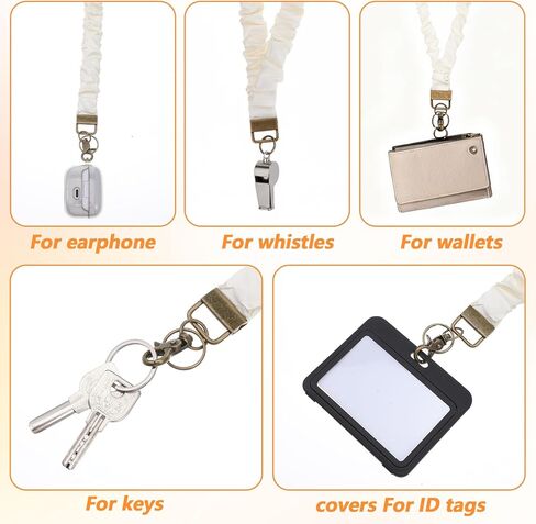 Stretchy Scrunchie Lanyard for ID Badges Keys, Stretchy Lanyard Soft Elastic Keychain Retractable Teacher Neck Lanyards with Secure Clip for Women Nurse Doctor (Beige) in Saudi Arabia