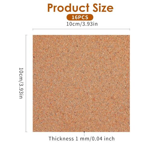 Xindojuz 16 PCS Cork Backing for Coasters, Self-Adhesive Cork Sheet Bulk, Mini Wall Board Corks on Tiles Bottom for Thin Drink Coasters Cup Mats DIY Crafts Making Decorations (4x4 Inches) in Saudi Arabia