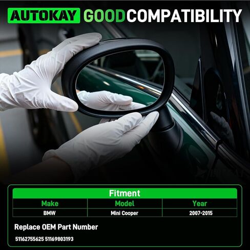 AUTOKAY Left Driver Side Mirror Glass Fits for Mini Cooper 2007-2015, Left Side Heated Rearview Mirror Glass Convex Glass Replaces 51169803193 51162755625 in Saudi Arabia