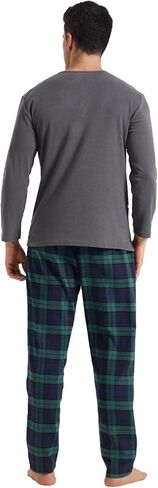 Pajamas for Men Set Long Sleeve Henley Microfleece Shirt Plaid Flannel Pants Comfy Pjs Sleepwear Plush Loungewear in Kuwait