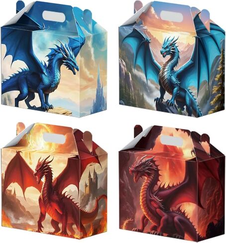 16 Pcs Dragon Party Favor Boxes - Dragon Party Gift Paper Boxes, Dragon Themed Decorations for Birthday Presents Decorations Supplies in Saudi Arabia