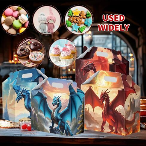 16 Pcs Dragon Party Favor Boxes - Dragon Party Gift Paper Boxes, Dragon Themed Decorations for Birthday Presents Decorations Supplies in Saudi Arabia