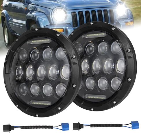 مصباح أمامي 7 بوصة مستدير H6024، مصابيح أمامية Hi/Lo Beam DRL معتمدة من DOT متوافقة مع 2003 2004 2005 2006 2007 Jeep Liberty، Play N Play، IP68 مقاومة للماء، قطعتان in Kuwait