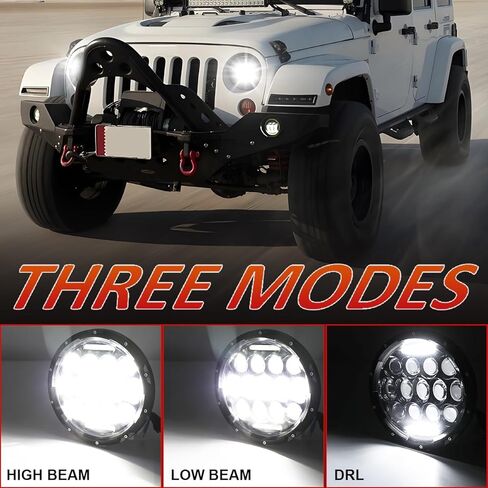 مصباح أمامي 7 بوصة مستدير H6024، مصابيح أمامية Hi/Lo Beam DRL معتمدة من DOT متوافقة مع 2003 2004 2005 2006 2007 Jeep Liberty، Play N Play، IP68 مقاومة للماء، قطعتان in Kuwait