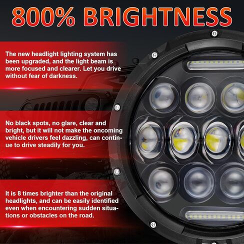 مصباح أمامي 7 بوصة مستدير H6024، مصابيح أمامية Hi/Lo Beam DRL معتمدة من DOT متوافقة مع 2003 2004 2005 2006 2007 Jeep Liberty، Play N Play، IP68 مقاومة للماء، قطعتان in Kuwait