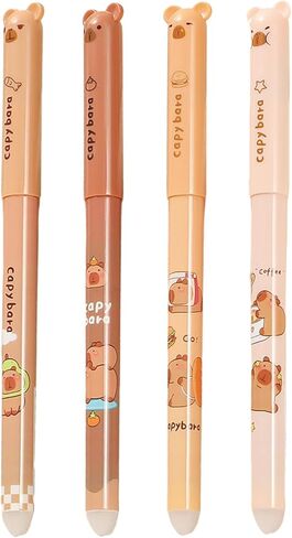 4 Pcs Cute Erasable Pens Cartoon Capybara Gel Pen 0.5mm Black Ink Smooth Writing Pen Kawaii Erasable Pens for Women Girls Boys Office Supplies School Supplies (Capybara-Black Ink) in Saudi Arabia