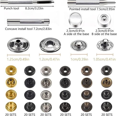 120 Sets Metal Snap Buttons, 12.5mm Press Studs Kit, 4 Setting Tools & 4 Colors, Heavy Duty Leather Snaps for Jackets, Jeans, Bags, Bracelets, DIY Crafts in Saudi Arabia