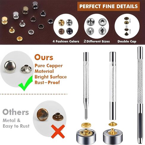 120 Sets Metal Snap Buttons, 12.5mm Press Studs Kit, 4 Setting Tools & 4 Colors, Heavy Duty Leather Snaps for Jackets, Jeans, Bags, Bracelets, DIY Crafts in Saudi Arabia