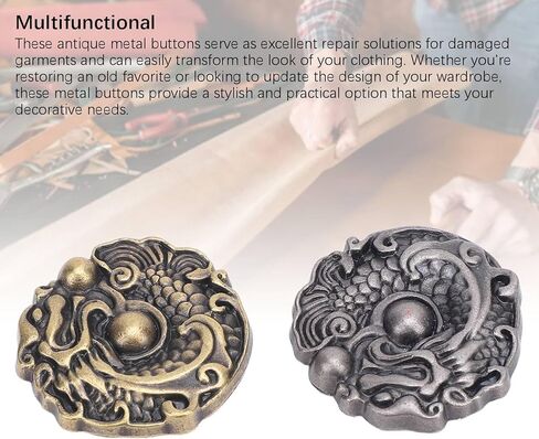 2 Set Dragon Pattern Metal Buttons, Zinc Alloy Vintage Clothing Buttons Decoration, 24MM for Leather Crafts for Repairs Decorations for Bracelets Hats Belts Shoes in Saudi Arabia