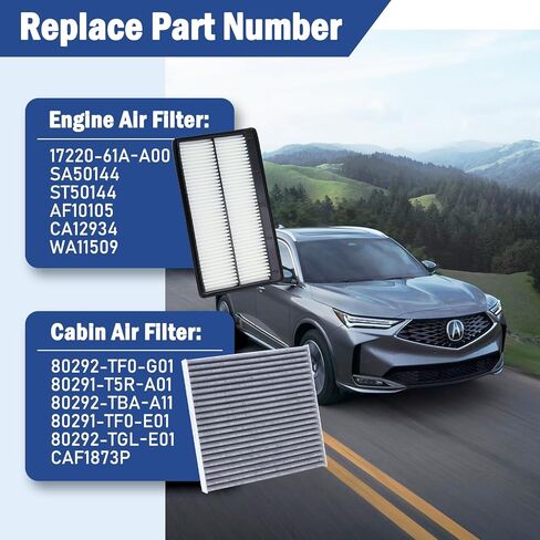 طقم مرشح هواء المحرك والمقصورة مناسب لهوندا بايلوت 2023 2024 2025 3.5L ، لـ Acura MDX 2022 2023 2024 2025 3.5L يستبدل 17220-61A-A00 80292-TF0-G01 in Kuwait