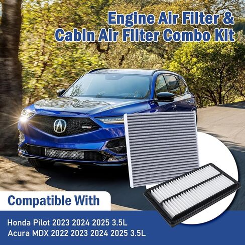 طقم مرشح هواء المحرك والمقصورة مناسب لهوندا بايلوت 2023 2024 2025 3.5L ، لـ Acura MDX 2022 2023 2024 2025 3.5L يستبدل 17220-61A-A00 80292-TF0-G01 in Kuwait