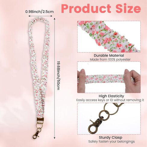 2 Pcs Cute Scrunchie Teacher Lanyards for ID Badges and Keys, Stretchy Neck Lanyard Retractable Scrunchy Lanyard Neck Keychain with ID Holder for Women Teachers Nurses School Office in Saudi Arabia