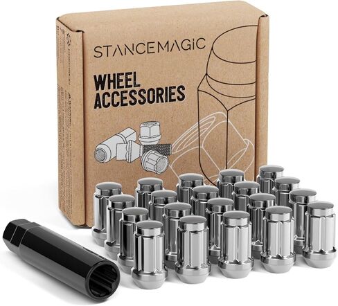20pcs Spline Drive Lug Nuts - 1/2x20 Threads - 1.4 inch Length - Closed End - Cone Acorn Taper Seat - includes 1 Socket Key Tool - Compatible with Ford Lincoln Dodge - Chrome Silver in Kuwait