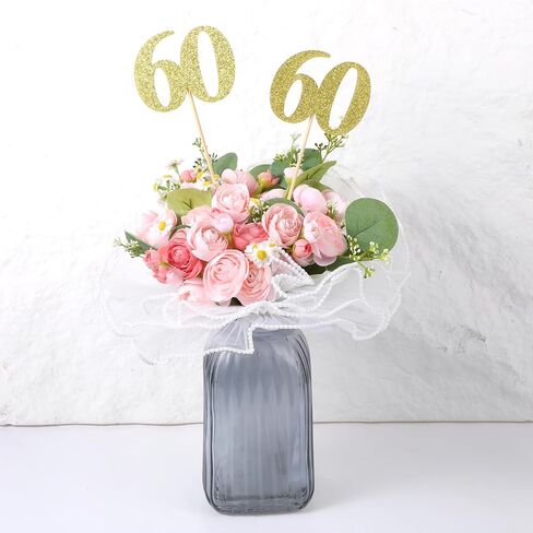 10 Pack Double Sided Glitter 60th Birthday Centerpiece Happy 60th Birthday Centerpiece Sticks Number 60 Table Topper Cake Topper Supplies for Tables Party (Gold) in Saudi Arabia
