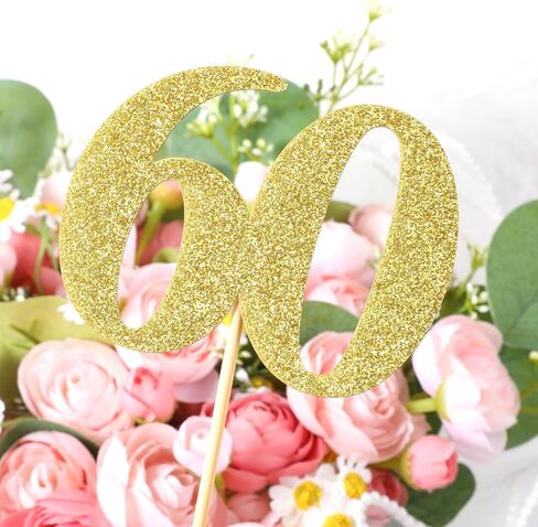 10 Pack Double Sided Glitter 60th Birthday Centerpiece Happy 60th Birthday Centerpiece Sticks Number 60 Table Topper Cake Topper Supplies for Tables Party (Gold) in Saudi Arabia