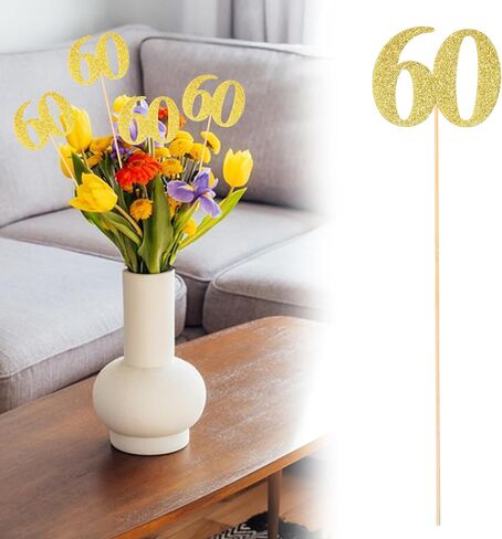 10 Pack Double Sided Glitter 60th Birthday Centerpiece Happy 60th Birthday Centerpiece Sticks Number 60 Table Topper Cake Topper Supplies for Tables Party (Gold) in Saudi Arabia