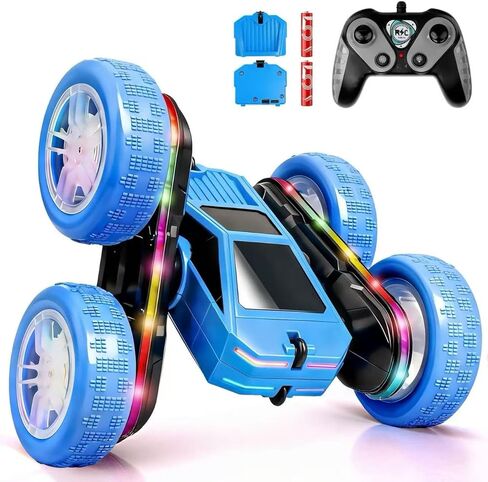 Remote Control Car, Rc Cars Stunt, RC Crawler Toys 4WD 360° Rotating with LED Light-Up Wheels & Remote Control for 6-12 for Boys Birthday Gift (Blue) in Saudi Arabia
