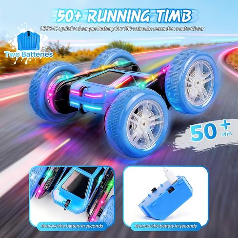 Remote Control Car, Rc Cars Stunt, RC Crawler Toys 4WD 360° Rotating with LED Light-Up Wheels & Remote Control for 6-12 for Boys Birthday Gift (Blue) in Saudi Arabia
