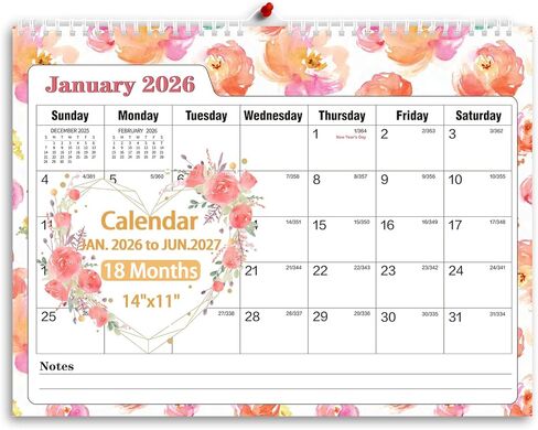 Ymumuda Wall Calendar 2024-14 Monthly from DEC. 2023 to JAN. 2025, 14" x 11", 2024 Desk/Wall Calendar with Monthly Views& Unruled Blocks, Easy Organizing for Annual Work, Floral 03 in Saudi Arabia