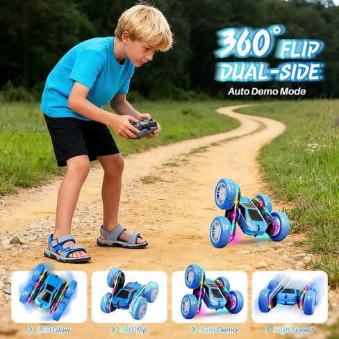 Remote Control Car, Rc Cars Stunt, RC Crawler Toys 4WD 360° Rotating with LED Light-Up Wheels & Remote Control for 6-12 for Boys Birthday Gift (Blue) in Saudi Arabia