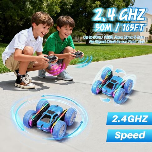 Remote Control Car, Rc Cars Stunt, RC Crawler Toys 4WD 360° Rotating with LED Light-Up Wheels & Remote Control for 6-12 for Boys Birthday Gift (Blue) in Saudi Arabia